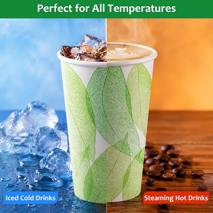 8oz 300Count Compostable Paper Cups, Plant-Based Disposable Coffee Cups with PLA Lining, Perfect for Hot & Cold Drinks, Coffee, Party, Office & Daily Use