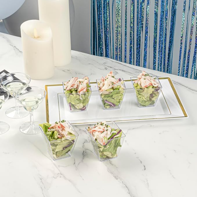 Restaurantware-4 Ounce Mini Kova Cups, 20 Square Small Appetizer Cups - Durable, Disposable, Clear Plastic Parfait Cup, Serve Mousse, Puddings, Or Samples, For Weddings Or Parties