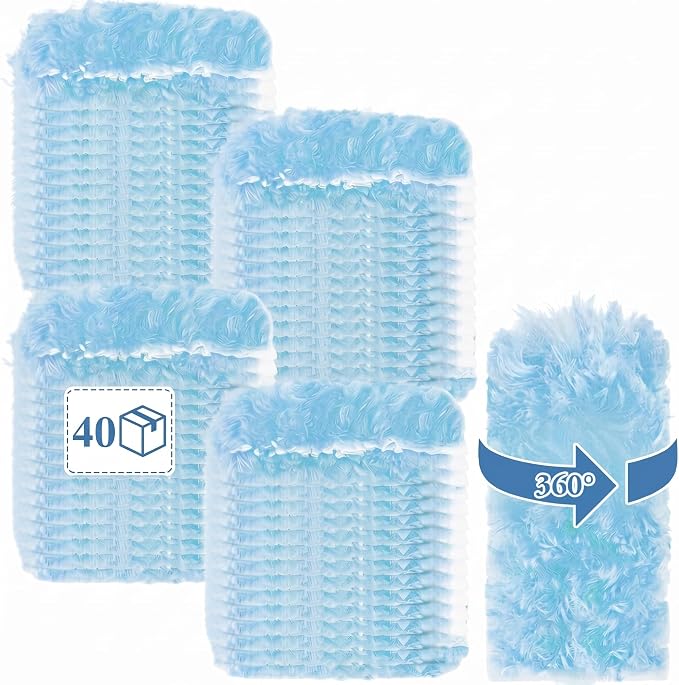 Dusters Refills 40 Count 360°Double-Sided 4X Microfibers Disposable Dusting Pads Compatible with Swiffer Duster Refill for Blinds Ceiling Fans Furniture Multi-Surface Dusting(Blue)