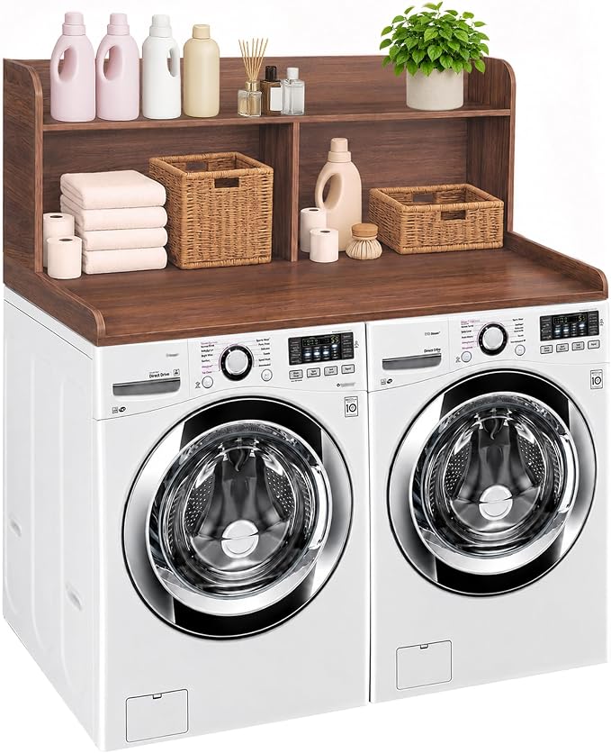 Royxen Laundry Countertop with 20" Shelf Universal Fit, Washer and Dryer Countertop with Storage Space, Laundry Room Storage (Walnut)