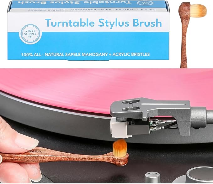 Turntable Stylus Brush by Vinyl Supply Co. - 100% All-Natural Wood Vinyl Brush - Goat Hair Vinyl Record Brush - Stylus Brush Cleaner for Needles and Cartridges (Stylus Brush)