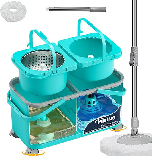 2026 Upgraded Easy-Use Spin Mop for Cleaner, Clean & Dirty Water Separation Mop Bucket for Pet & Family Homes,360° Swivel Wheels, Safe for Hardwood & Tile, Adjustable Handle,1 Reusable Mop Heads