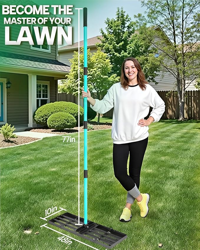 Breeze Touch Lawn Leveling Rake, 48 Inch Yard Lawn Leveling for Soil with 78" Adjustable Steel Handle, Heavy Duty Effort Saving Landscape Lawn Leveler for Yard Garden Soil Sand Dirt Grass