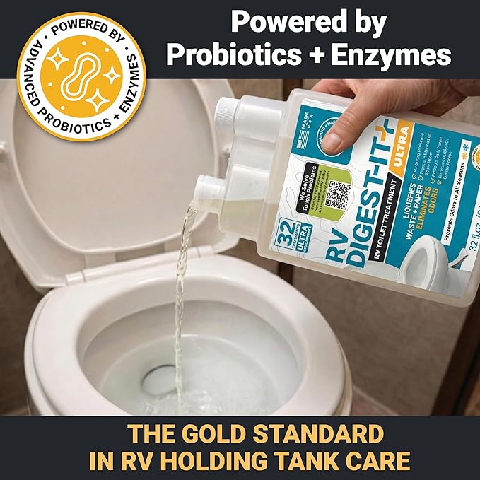 Unique RV Digest-It Ultra RV Toilet Treatment, 32 Uses, Super Concentrated - Eliminates Odor and Liquifies Waste, Easy-Measure Extra-Strength Preventive Bio-Enzymatic Holding Tank Treatment (32 oz)