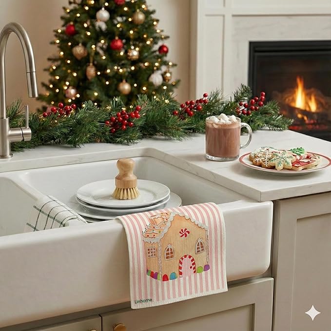 Holiday Christmas Swedish Dishcloth – Reusable Paper Towel Alternative, Ultra-Absorbent Cellulose/Cotton, Machine Washable & Compostable (Gingerbread House, 1-Pack)