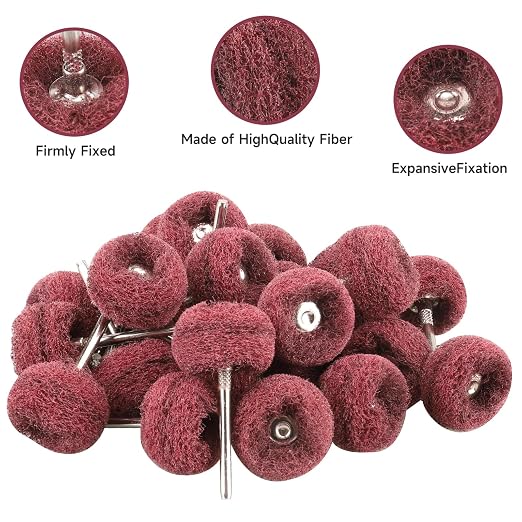 100 PCS Abrasive Buffing Wheels,1 Inch Buffing Polishing Wheel Set for Rotary Tool Accessorie 1/8'' (3mm) Shank, Red 240 Grits for Metal,Wood, Rust Removal