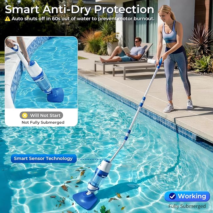 Pool Vacuum for Above Ground Pool, 1427 GPH Powerful Stable Suction, Telescopic Pole up to 90.7", 1H Runtime, Cordless Pool Vacuum for Inground Pools, Extra-Large Filter, Ideal for Leaves/Sand/Debris