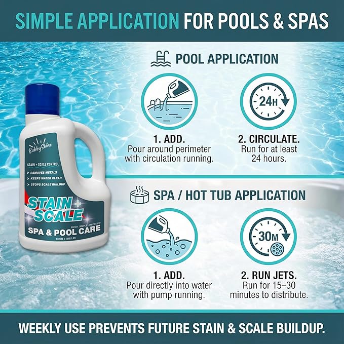 Stain and Scale Control for Hot Tub, Pool Stain Remover, Metal Sequestrant for Pool & Spa, Hot Tub Descaler Support, Mineral Inhibitor, 3 Liter – BubbyShine