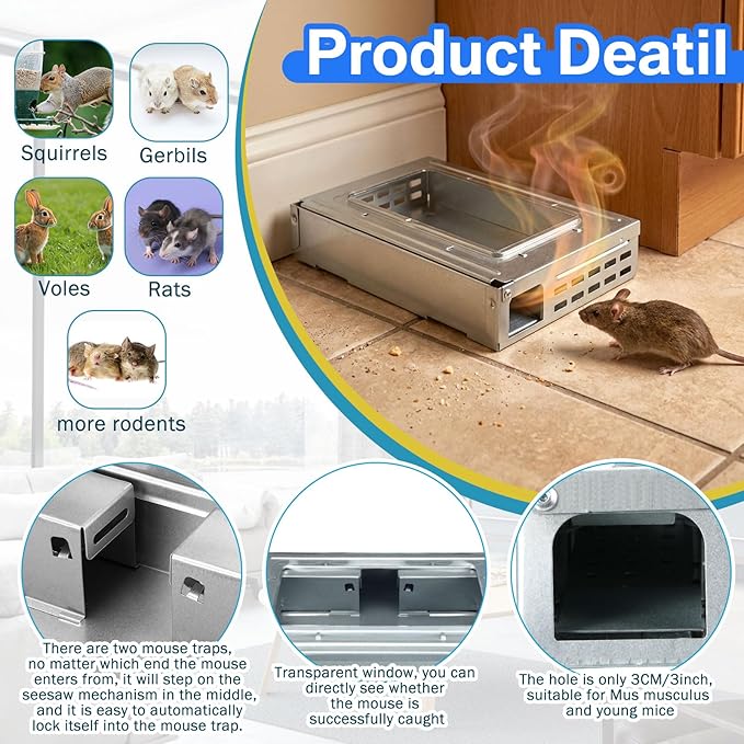 4 Packs Multi Catch Mouse Trap Clear Top Mice Trap Rodent Humanized Silver Rat Traps for Indoor Outdoor Rat Control Pet and Security
