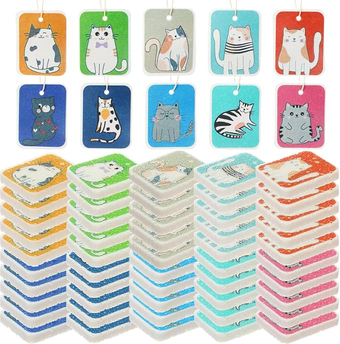Maxdot 50 Counts Compressed Cellulose Sponges Bulk Cat Style Natural Kitchen Compostable Non Scratch Dish Sponges for Washing Dishes, Cleaning Countertop Sink, Kids DIY