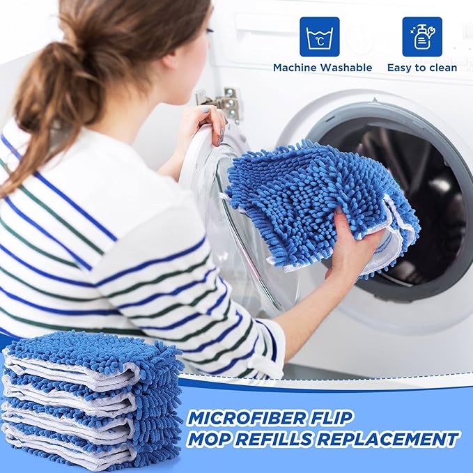 Chengu 24 Pieces Microfiber Flip Mop Refills Replacement Heads Double Sided Cleaning Pads Machine Washable Mop for Dry and Wet Kitchen Home Use