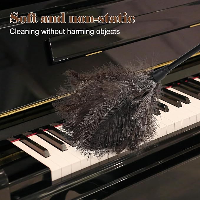 Natural Ostrich Feather Duster 14.9 inch Fluffy Mini Dusters with Plastic Handheld for Cleaning Car Keyboard Office 2 PCS