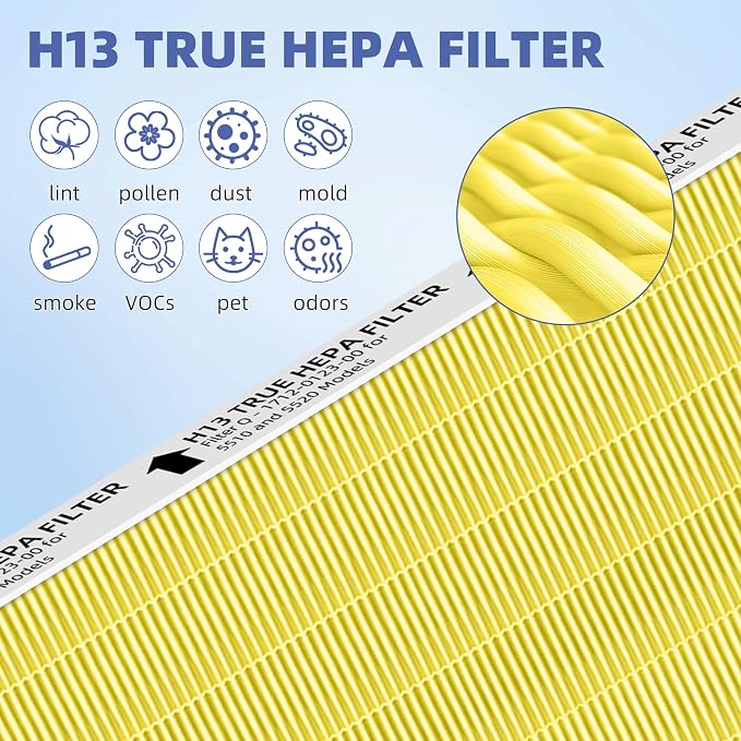 5510 5520 5530 HEPA Pet Care Air Purifier Filter Q Replacement for Winix 5510 5520 5530 Plasmawave Air Purifier H13 True HEPA Carbon Filter,# 1712-0123-00,2 Combon Set