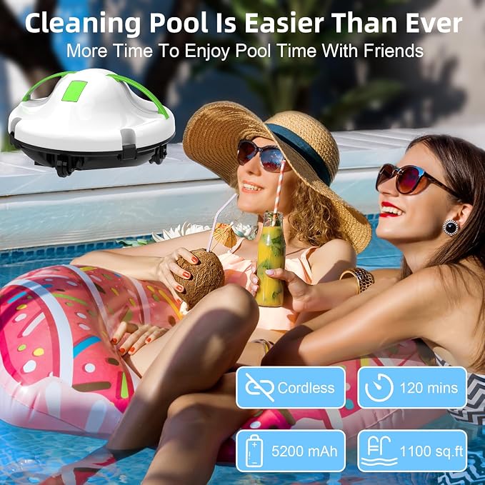 2026 Cordless Robotic Pool Cleaner, Pool Vacuum for Above Ground Pool with 120 Mins Runtime, Auto-Parking Robot Pool Cleaner for Inground Flat Pools Up to 1000 sq.ft