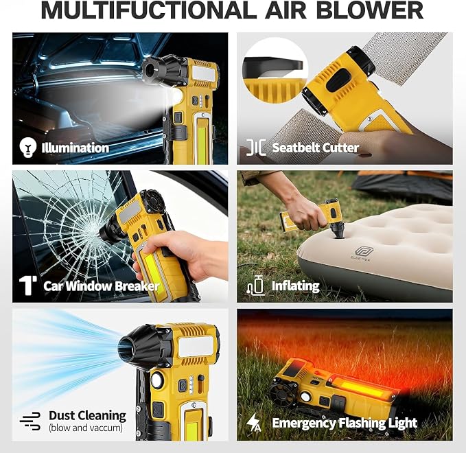 Compressed Air Duster, Cordless Rechargeable 7-in-1 Blower with 8000mAh Battery & 300000RPM, Variable Speed Electric Dust Remover for Keyboard PC Computer Car Vents Electronics Cleaning