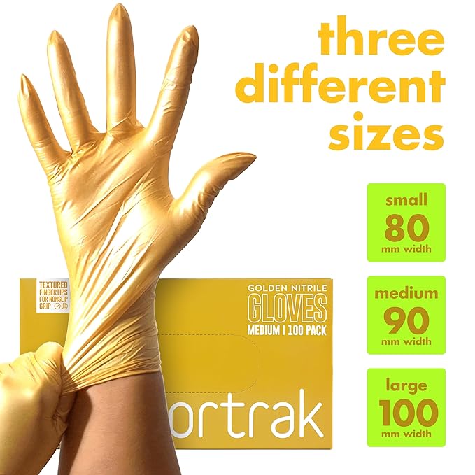 Colortrak Disposable Nitrile Gloves, Gold, Luminous Collection Latex-Free, Powder-Free Hair Color Gloves for Chemical Processing & Salon Services, 1000 Count (10 Boxes), Medium