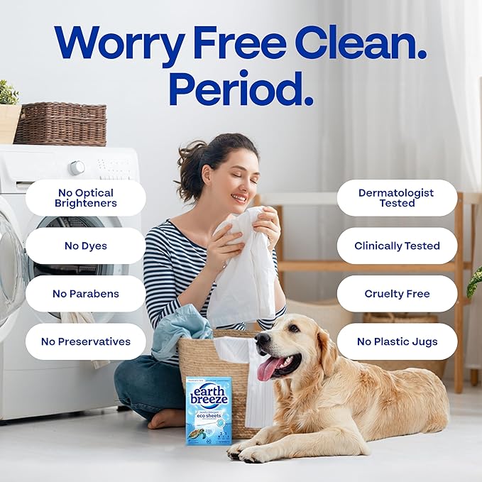 Earth Breeze Laundry Detergent Sheets Fragrance-Free - 180 Loads Eco Liquidless Soap - Travel-Friendly for Hot & Cold Cycles, Tackles Tough Stains & Odors - Gentle on Sensitive Skin, 90 Ct (3 Pack)