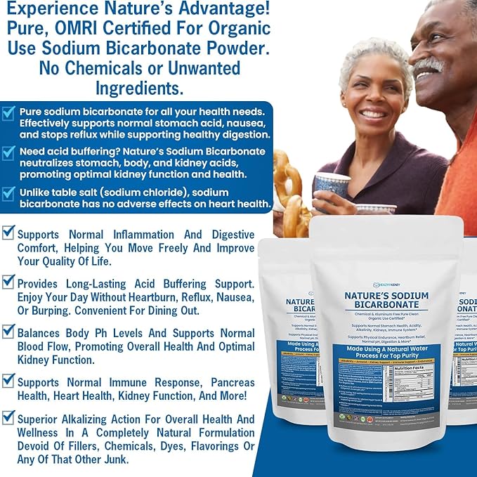 Nature’s Sodium Bicarbonate Organic Use Aluminum Free Baking Soda. No Chemical Pure Baking Soda Powder For Health & Wellness. Sodium Bicarbonate 2 lb