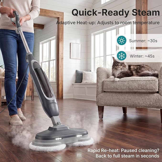 OLIXIS Steam Mop, All-in-One Scrubbing Steam Mops for Floor Cleaning with Rotating Pads, Floor Steamer with 2 LED Lights, 4 Cleaning Modes, Swivel Steering, 16.4 FT Cord, Safe for Hardwood and Tile