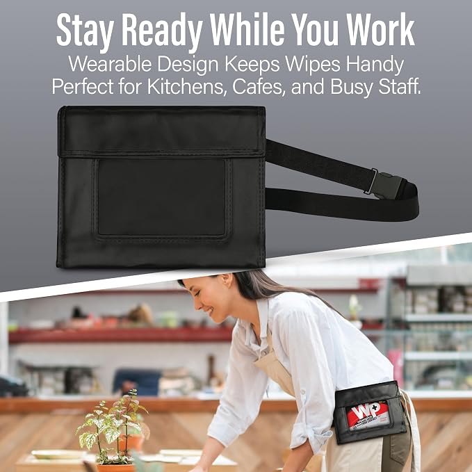 WIPESPLUS Wipes Pack Holder and Belt, Portable Wipe Carrier for Home and Business, 6 Inch Pouch, Black, (Pack of 12)