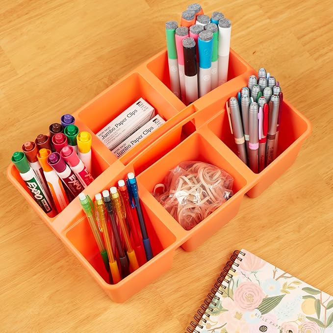ECR4Kids 6-Compartment Large Plastic Caddy, Multipurpose Organization, Primary, 6-Pack