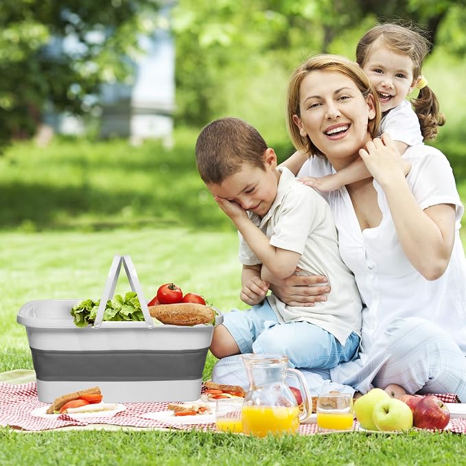 Eurow 13.5L (3.5 Gallon) Collapsible Portable Basket Bucket for Indoor & Outdoor Use, Space-Saving Design, Durable with Sturdy Handle for Kitchen, Laundry, Camping, Fishing, BBQ