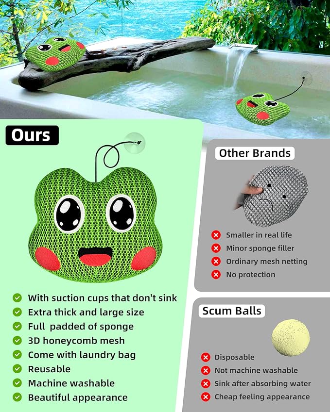 POJ XL Thicken Hot Tub Scum Absorber, Spa Pool Sponge Oil Scum Rays Bugs Absorber for Hot Tub, Must Have Hot Tub Accessories for Adults(Frog-2 PCS)
