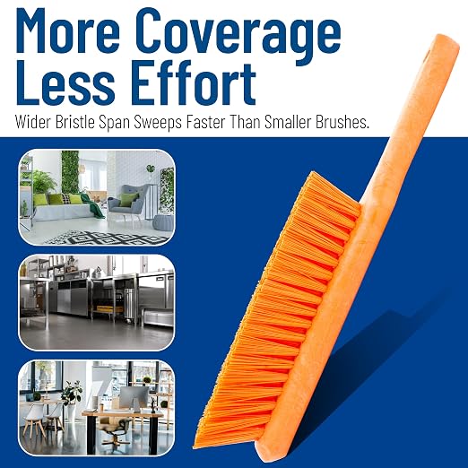 SPARTA 8 Inch Soft Counter Brush with Polyester Bristles and 5 Inch Handle, Color Coded Handheld Broom for Tables Countertops and Foodservice Surfaces, 13 Inch Overall Length, Orange, Pack of 6