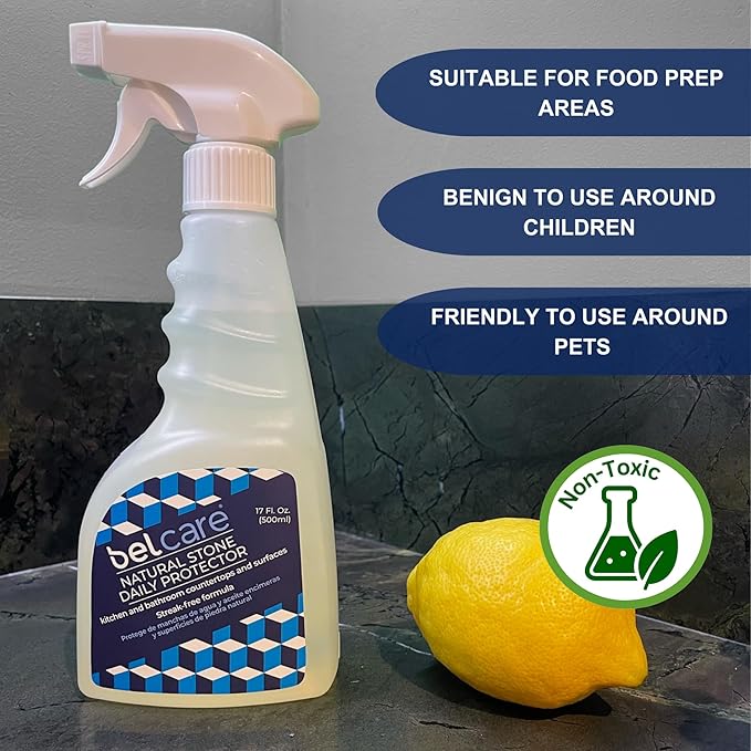 Natural Stone, Marble and Granite Sealer | Water-Based Stone Sealer Spray, pH-Neutral Surface Protector for Countertops, Vanities & More – 17 fl oz