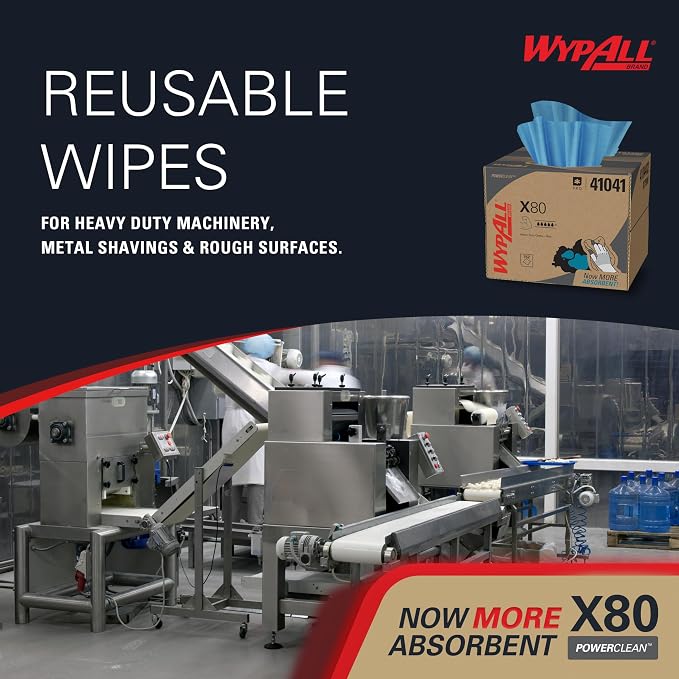 WypAll PowerClean X80 Cloths Heavy Duty Wipes (41041), Brag Box, Extended Use Towels, Blue (1 Pack of 152 Sheets, 152 Sheet Total)