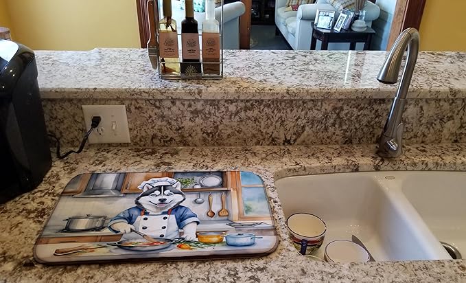 Caroline's Treasures DAC6328DDM Siberian Husky The Chef Dish Drying Mat Absorbent Dish Drying Mat Pad for Kitchen Counter Dish Drainer Mat for Countertop, 14 x 21", Multicolor