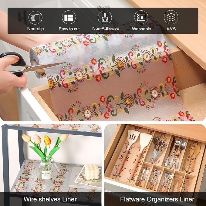 Cooyes Shelf Liner – Non-Slip Cabinet & Drawer Liner for Kitchen – Non-Adhesive Waterproof Shelf Paper with Modern Pattern – Durable EVA Cabinet Mat – Easy to Cut (Sunflower,23.6" W x 236" L)