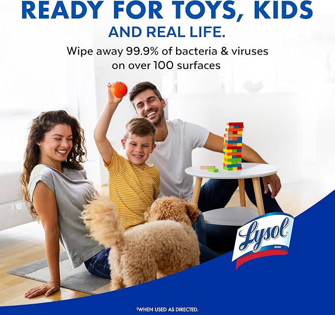 LYSOL Disinfecting Wipes, All Purpose Cleaner, Multi-Surface Antibacterial Cleaning Wipes, Household Cleaning Supplies, Dorm Essentials, Crisp Linen Scent, 80 ct.