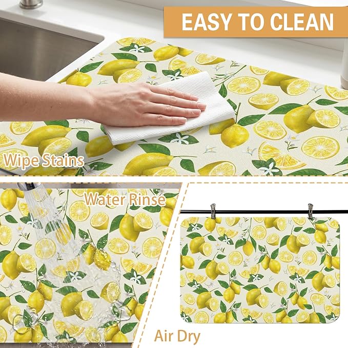 Kitchen Countertop Dish Drying Mat,Super Absorbent Coffee Bar Mat for Maker Espresso Machine, Anti-Slip Accessories for Kitchen Countertops 19x12 Inch