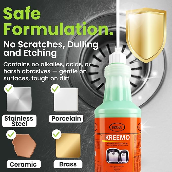 Kreemo Multi-Surface Cream Cleaner – Cuts Grease, Scuff Marks & Hard Water Stains, Leaves Bright Lustrous Finish, Safe for Stainless Steel, Brass, Porcelain & Ceramic (Pack of 1)