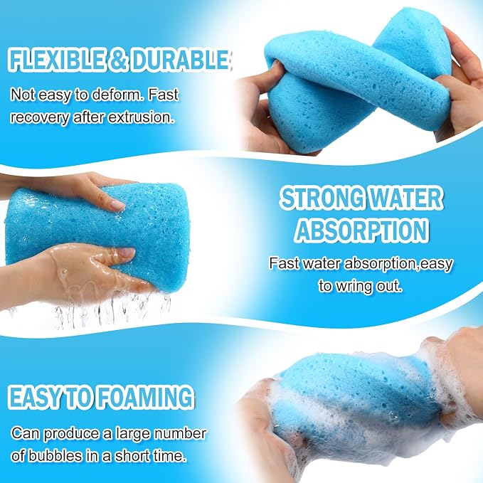 Tioncy 24 Pcs Large Car Wash Sponges Bulk 7.5 x 5.5 x 1.9 Inch Grouting Foam Cleaning and Washing Sponge Commercial Foam Large All Purpose for Kitchen Bathroom Household (Blue)