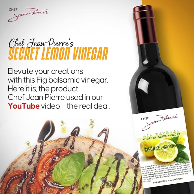 Chef Jean Pierre's Italian Balsamic Vinegar - 375ml (12.5oz) Rich Lemon Flavor, 12-Years Traditional Barrel Aged - Ideal For Enhancing Your Meals