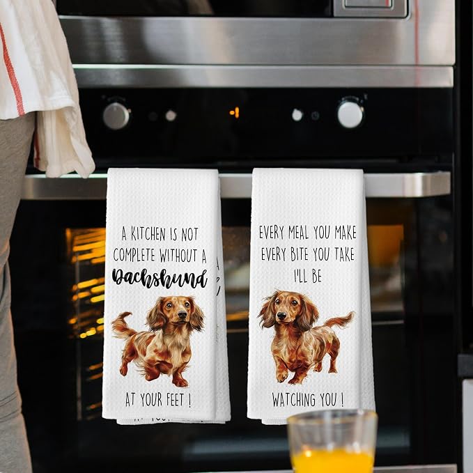 Dachshund Dog Kitchen Towels Set of 2, Funny Dog Kitchen Decor, Dogs Gifts for Women Men Hand Towel, Pet Owner Gift Decorative Tea Towels Dish Towel 16x24 Inch