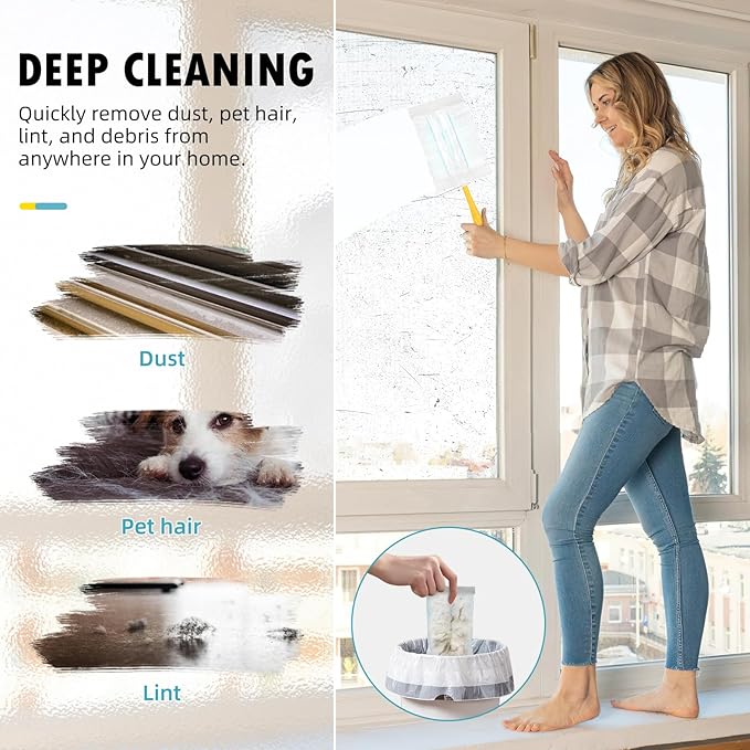 60 Count 180° Duster Refills Compatible with Dusters 180 Handle Dusters, Heavy Duty Multi-Surface Duster Replacement with 1 Extra Handle, Unscented