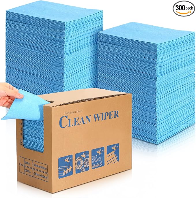 HunnmingRe 300 Sheets 9.84 x 13.78 in Disposable Shop Towels Bulk Heavy Duty Shop Towels Lint Free Paper Absorbent Anti Dissolution for Garage Car Work (Blue)