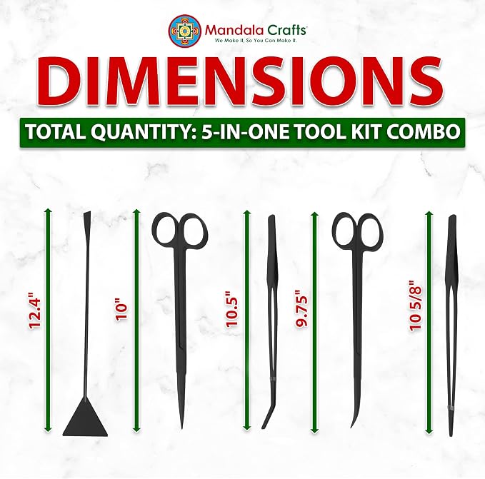 Mandala Crafts Black Stainless Steel Aquascaping Tools Kit – Aquarium Plant Tools with Tweezers, Spatula, and Scissors for Fish Tanks, Hospital Tanks, Goldfish Bowls, Aquariums, and Terrariums