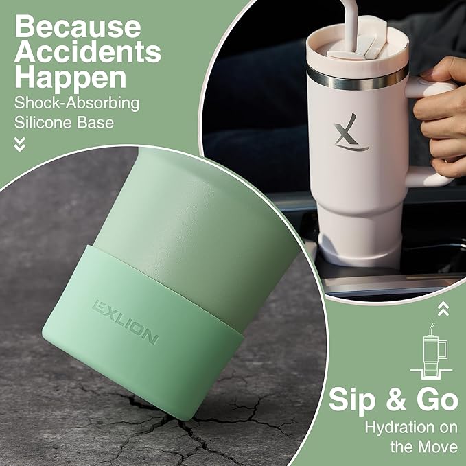 lexlion FlowOne Tumbler with Handle and Straw Lid 30 Oz– Insulated Stainless Steel Travel Mug – BPA-Free, Leakproof, Dishwasher Safe – Hot and Cold Drinkware – Car Cup Holder Fit