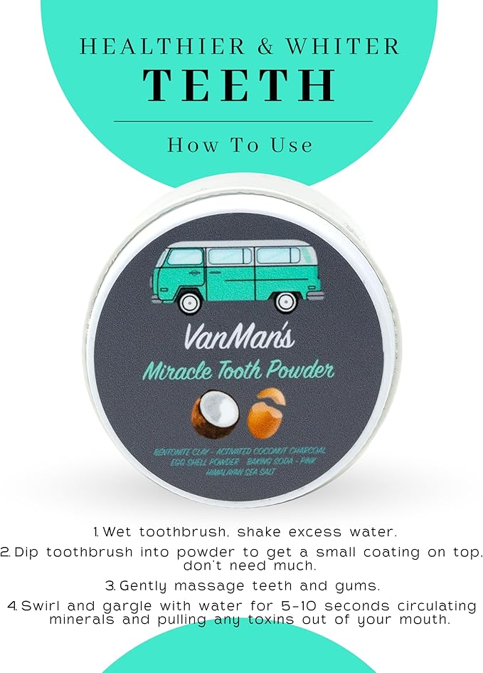 Vanman’s - Miracle Tooth Cleaning Powder Toothpaste - Fluoride-Free Whitening Tooth Powder with Coconut Charcoal, Eggshell Powders - Remineralizing Toothpaste - 2.2 Ounce