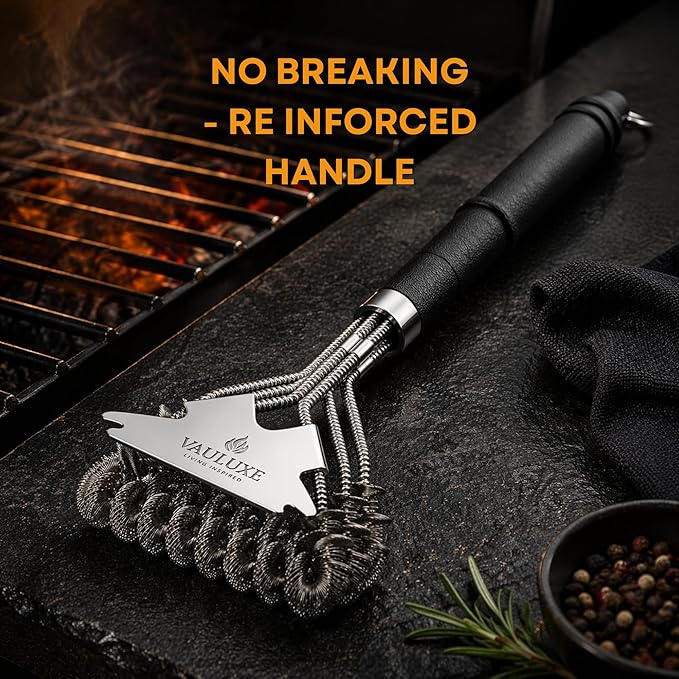 Bristle-Free Grill Brush and Scraper – 18’’ BBQ Grill Cleaner with Safe Spiral Spring Head, Stainless Steel Handle – Grill Accessories for Gas, Charcoal, Porcelain, Weber – BBQ Gifts