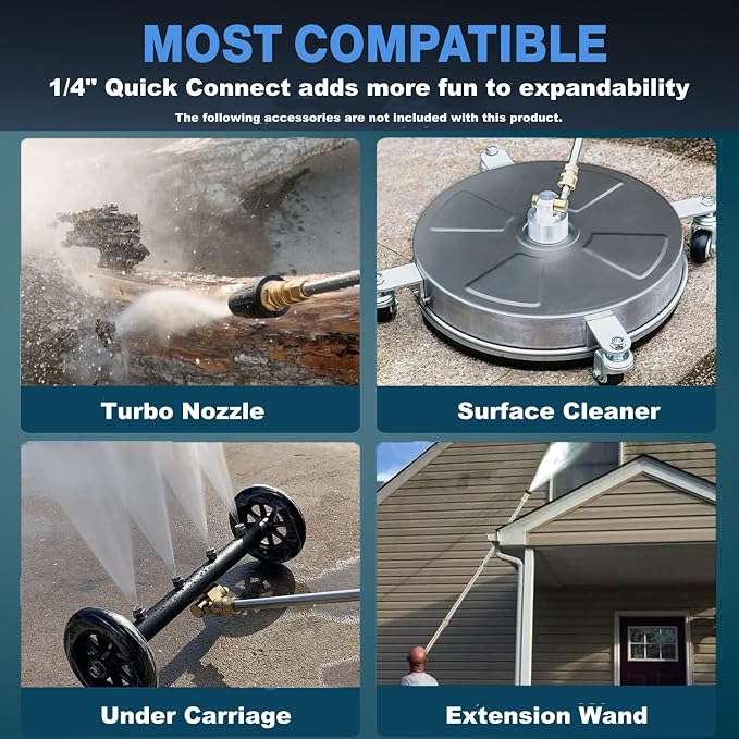 Electric Pressure Washer 5000PSI Adjustable Max 4.0GPM with 33FT Flexible Extension Hose, 4 Nozzles, Foam Cannon, Power Washer Powered for Cars, Patios, Driveways, Blue