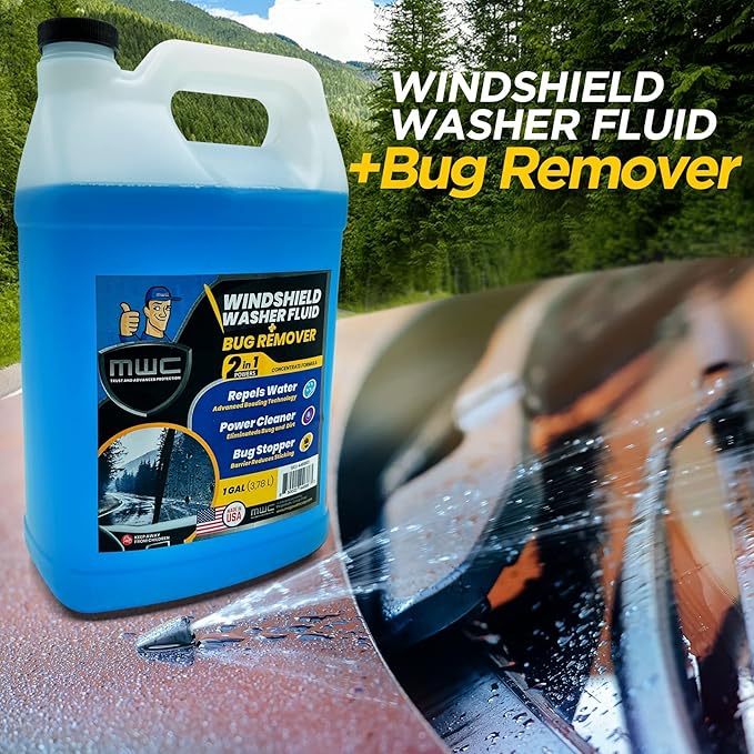 MWC Windshield Washer Fluid, Ready to Use, Removes dirt, Safe for the environment, Removes grime, Streak Free Glass Cleaner,+ 32°F, 1 Gallon (3.78 Liters)