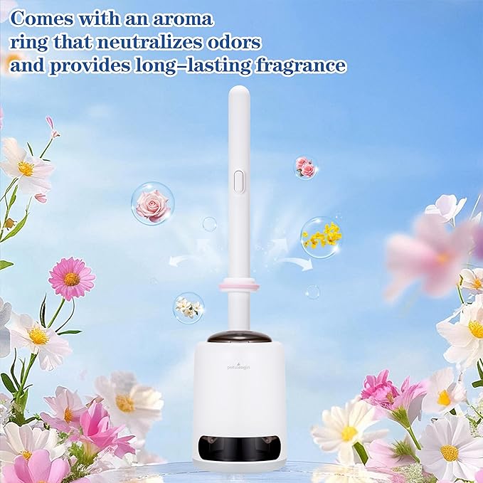 Disposable Toilet Brush, Auto-Ejecting, Includes 48 Enhanced Refills (24 Ocean, 24 Natural), Plus 3 Air-Purifying Scented Rings (Ocean, Rose, Lemon) 360° Dead-Angle-Free Cleaning
