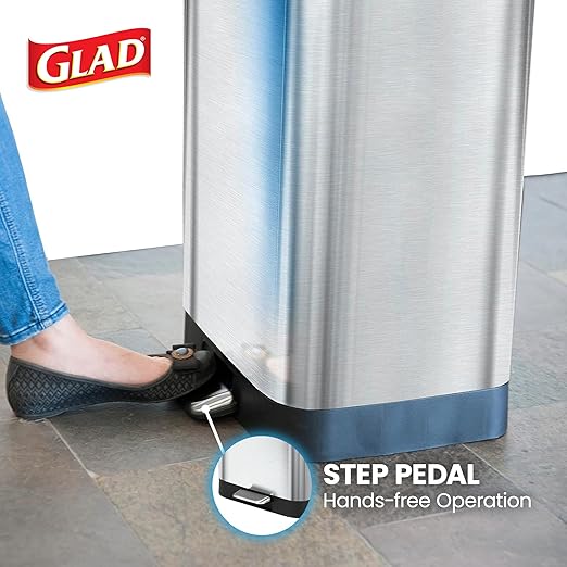 Glad Step Trash Can, Soft Close Lid Bin with Odor Protection, 20 Gal, Stainless