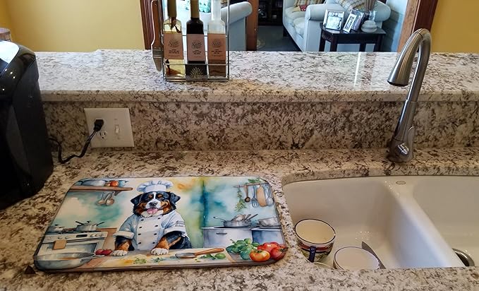 Caroline's Treasures DAC6207DDM Bernese Mountain Dog The Chef Dish Drying Mat Absorbent Dish Drying Mat Pad for Kitchen Counter Dish Drainer Mat for Countertop, 14 x 21", Multicolor