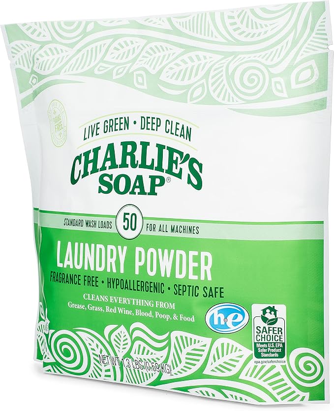 Charlie’s Soap Laundry Powder (50 Loads, 3 Pack) Hypoallergenic Deep Cleaning Washing Powder Detergent – Eco-Friendly, Safe, and Effective